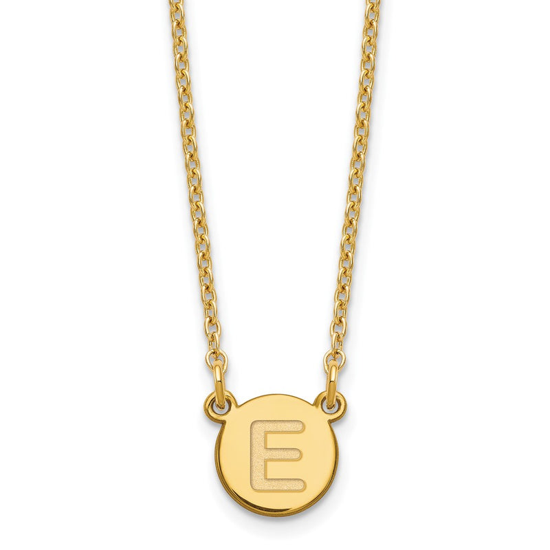 Gold Plated Sterling Silver Tiny Circle Block Letter E Initial Necklace