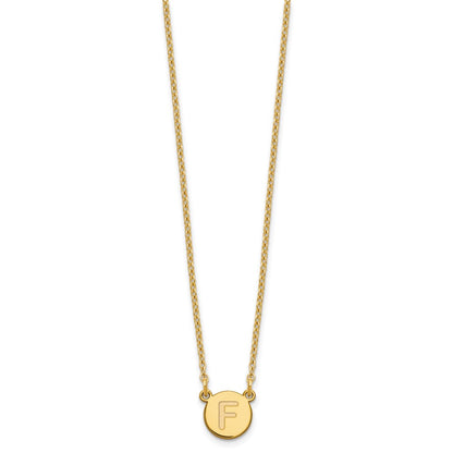 Gold Plated Sterling Silver Tiny Circle Block Letter F Initial Necklace