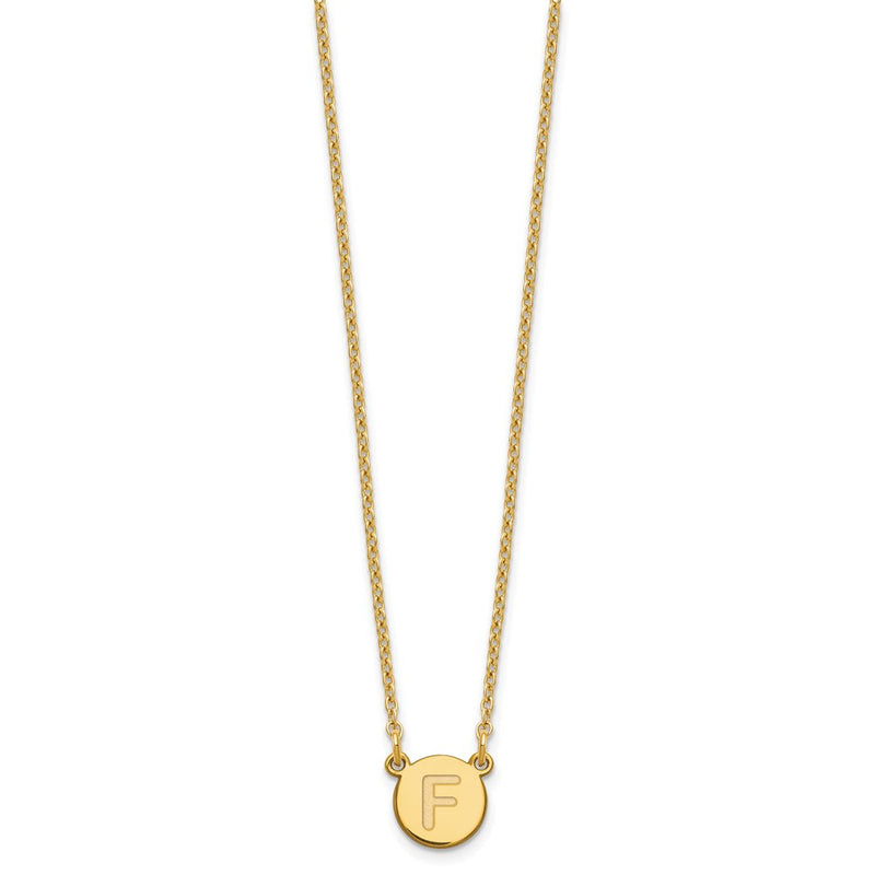 Gold Plated Sterling Silver Tiny Circle Block Letter F Initial Necklace