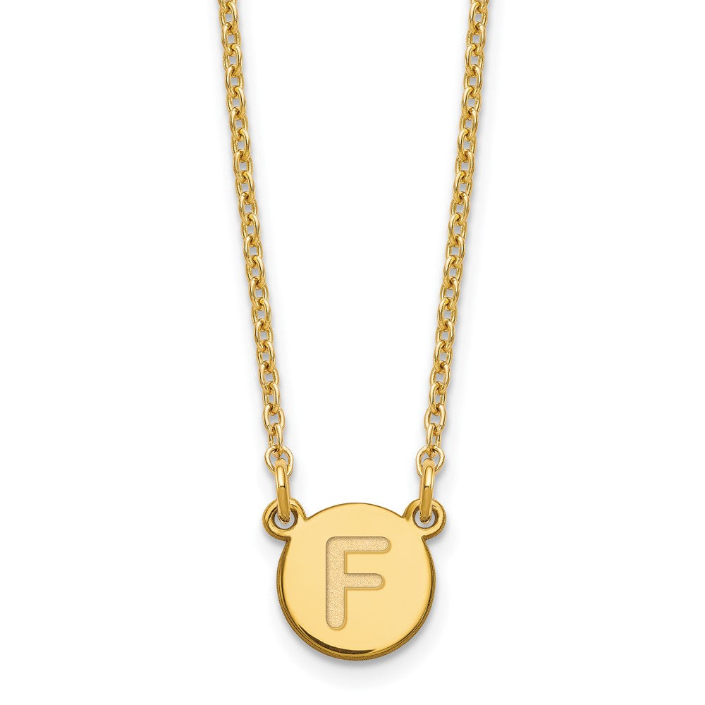 Gold Plated Sterling Silver Tiny Circle Block Letter F Initial Necklace
