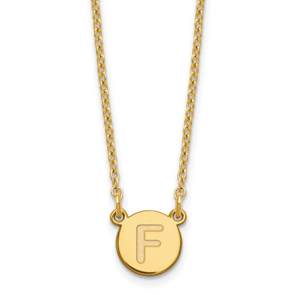 Gold Plated Sterling Silver Tiny Circle Block Letter F Initial Necklace