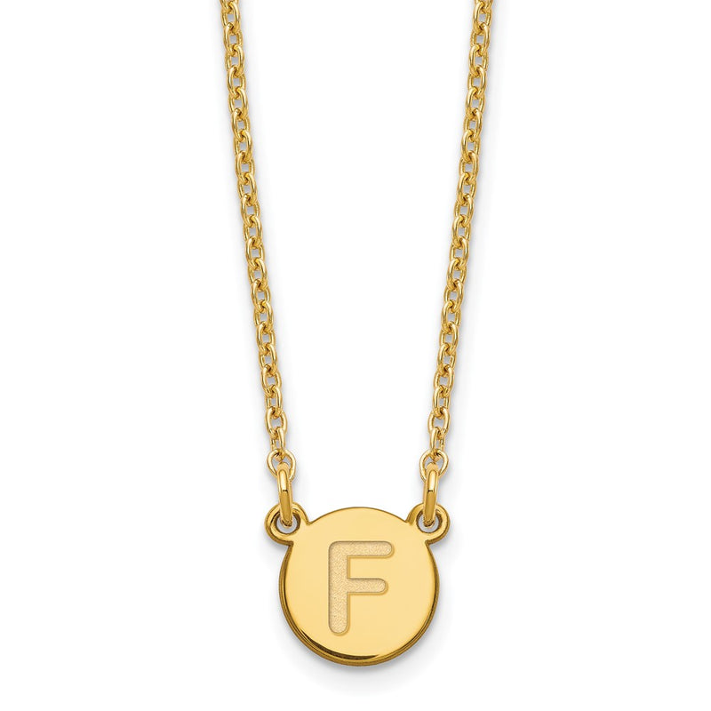 Gold Plated Sterling Silver Tiny Circle Block Letter F Initial Necklace