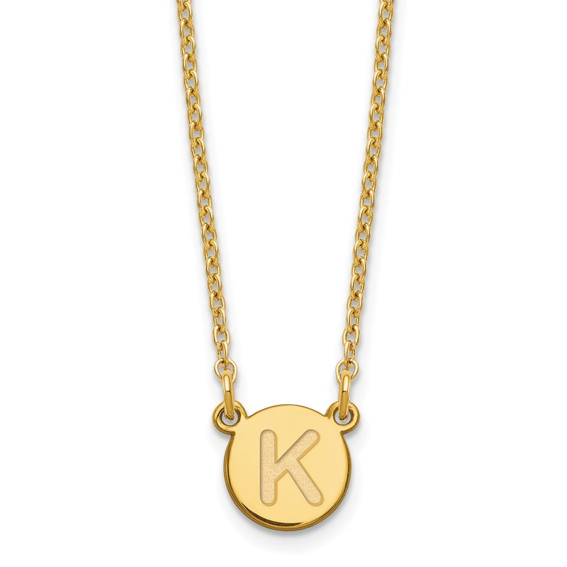 Gold Plated Sterling Silver Tiny Circle Block Letter K Initial Necklace