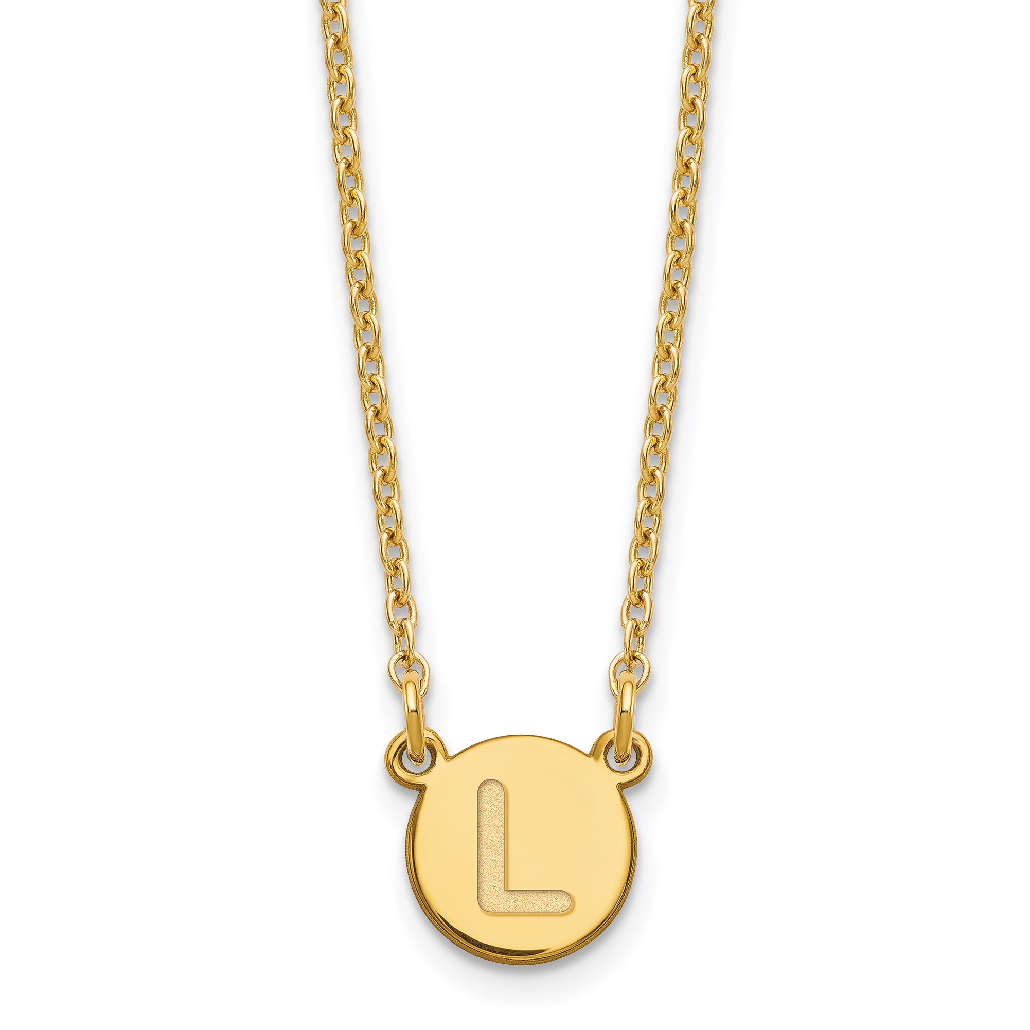 Gold Plated Sterling Silver Tiny Circle Block Letter L Initial Necklace