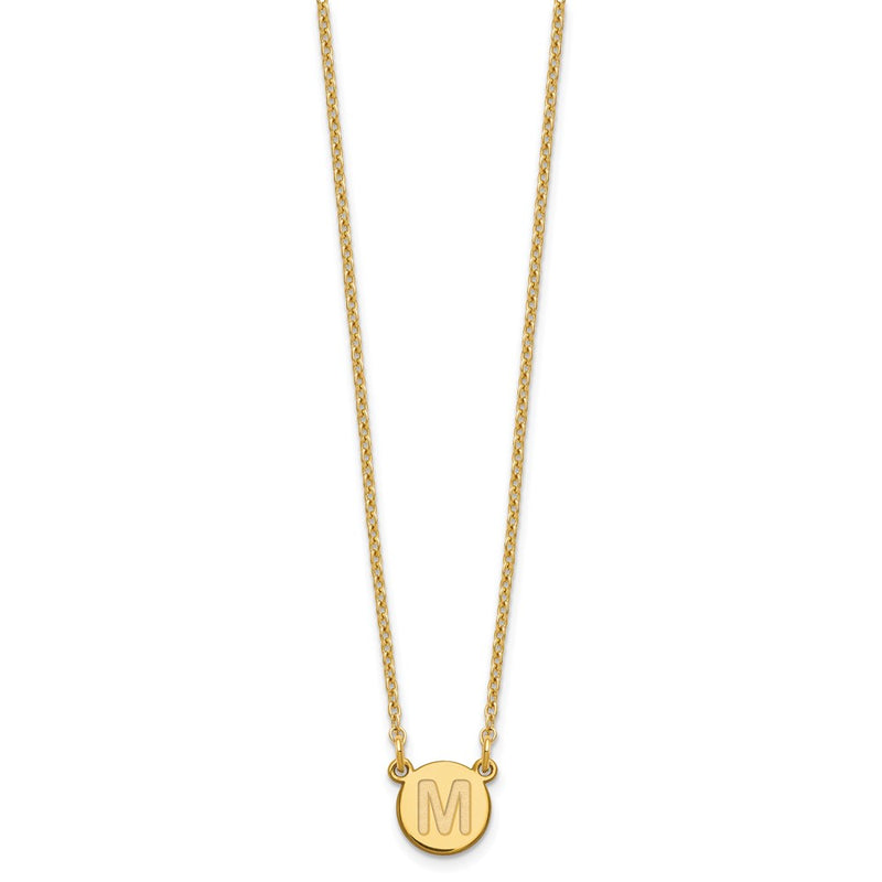 Gold Plated Sterling Silver Tiny Circle Block Letter M Initial Necklace