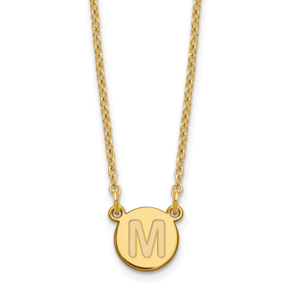 Gold Plated Sterling Silver Tiny Circle Block Letter M Initial Necklace
