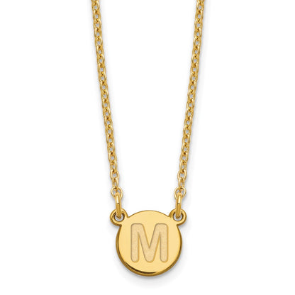 Gold Plated Sterling Silver Tiny Circle Block Letter M Initial Necklace