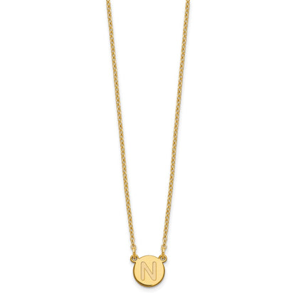 Gold Plated Sterling Silver Tiny Circle Block Letter N Initial Necklace