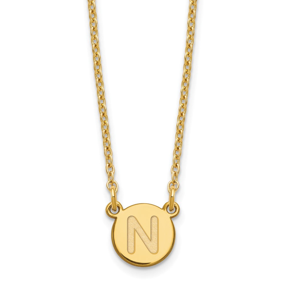 Gold Plated Sterling Silver Tiny Circle Block Letter N Initial Necklace
