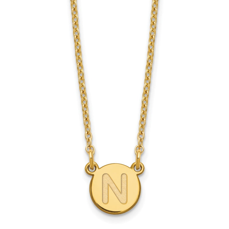 Gold Plated Sterling Silver Tiny Circle Block Letter N Initial Necklace