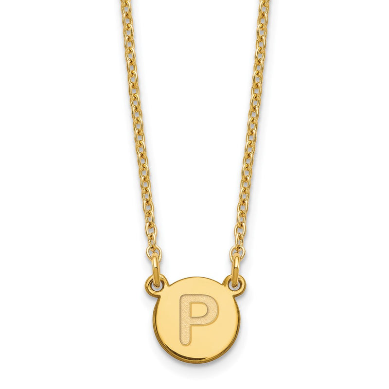 Gold Plated Sterling Silver Tiny Circle Block Letter P Initial Necklace