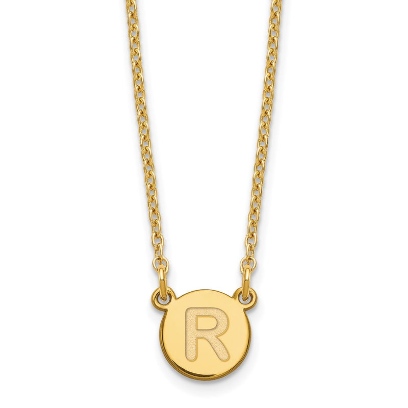 Gold Plated Sterling Silver Tiny Circle Block Letter R Initial Necklace