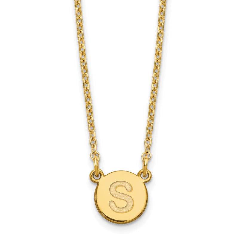 Gold Plated Sterling Silver Tiny Circle Block Letter S Initial Necklace