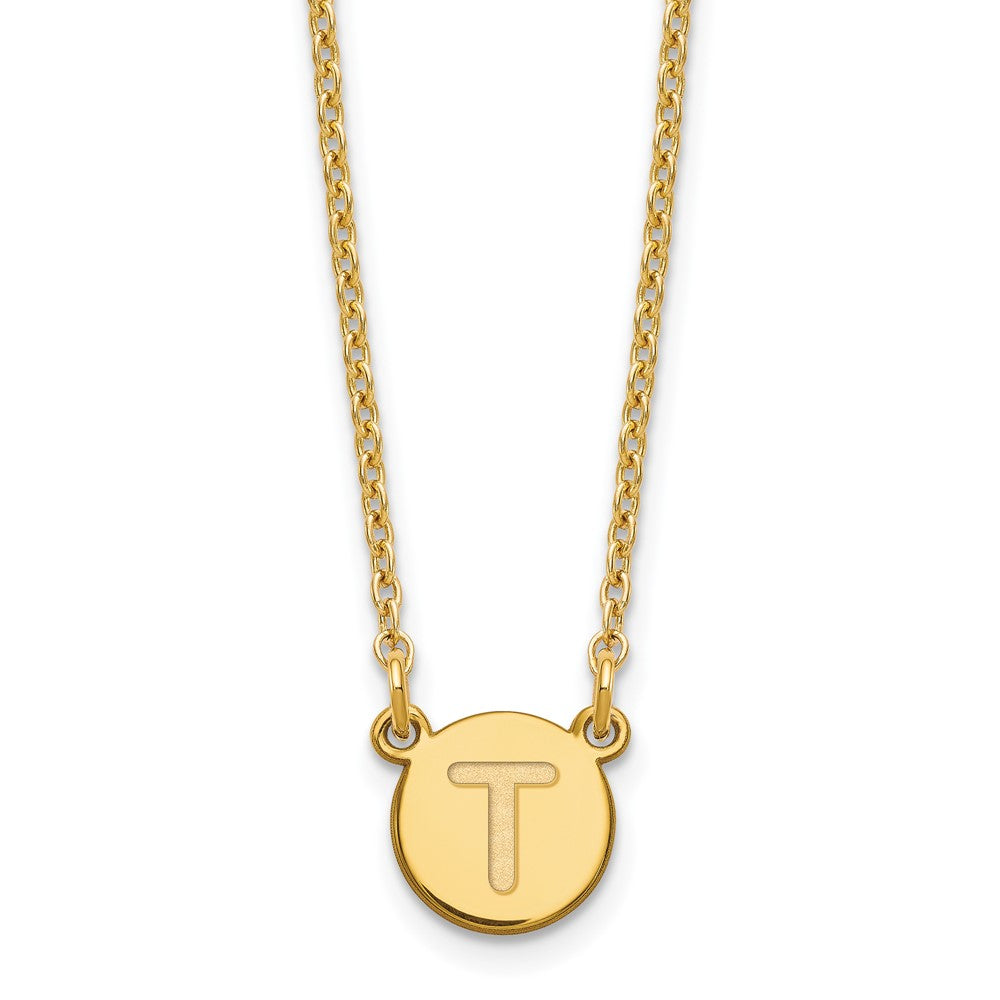 Gold Plated Sterling Silver Tiny Circle Block Letter T Initial Necklace