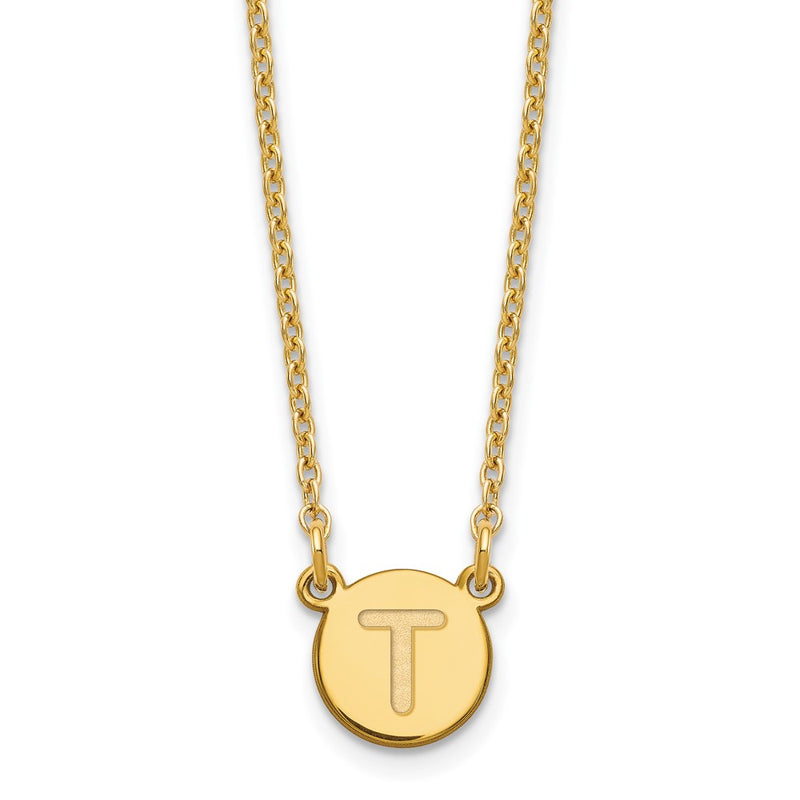 Gold Plated Sterling Silver Tiny Circle Block Letter T Initial Necklace