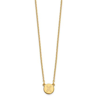 Gold Plated Sterling Silver Tiny Circle Block Letter X Initial Necklace