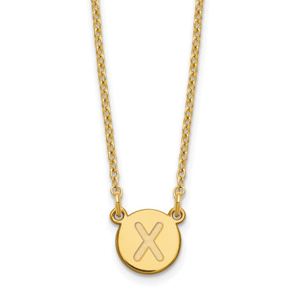 Gold Plated Sterling Silver Tiny Circle Block Letter X Initial Necklace