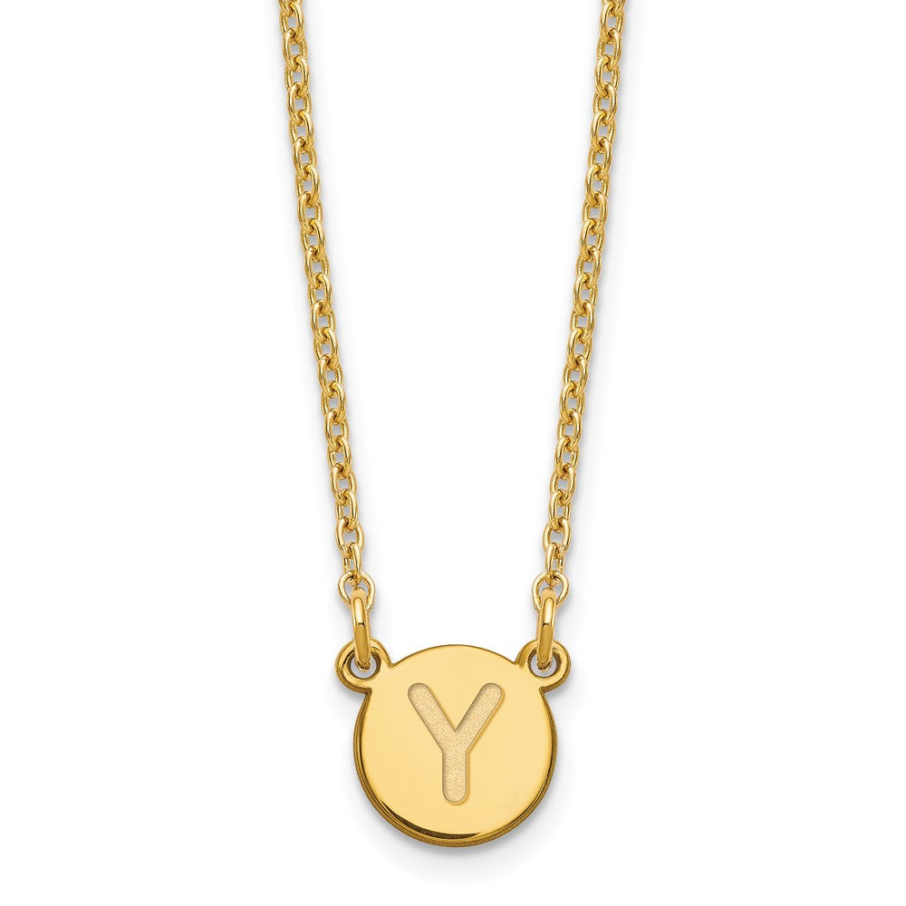 Gold Plated Sterling Silver Tiny Circle Block Letter Y Initial Necklace