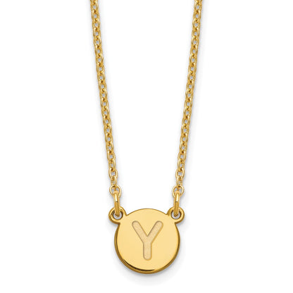 Gold Plated Sterling Silver Tiny Circle Block Letter Y Initial Necklace