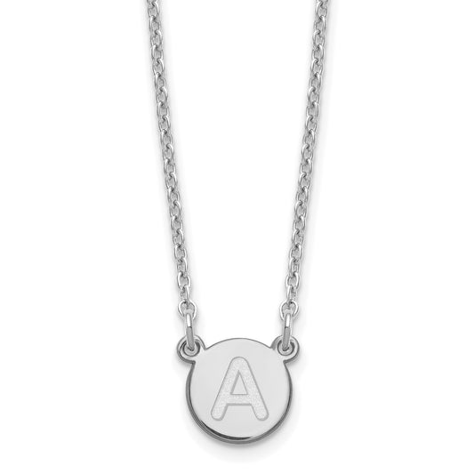 Sterling Silver Rhodium Plated Tiny Circle Block Letter A Initial Necklace