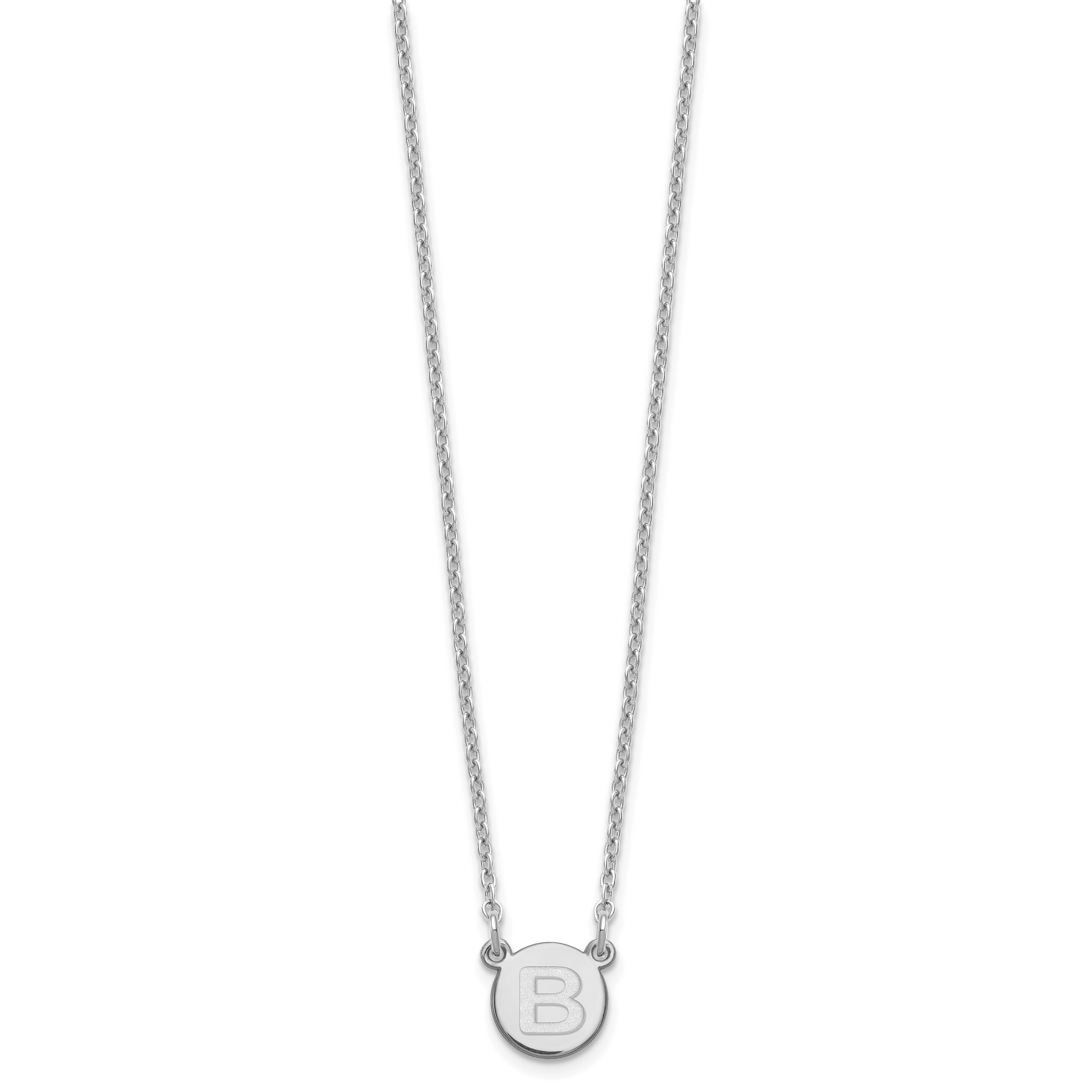 Sterling Silver Rhodium Plated Tiny Circle Block Letter B Initial Necklace