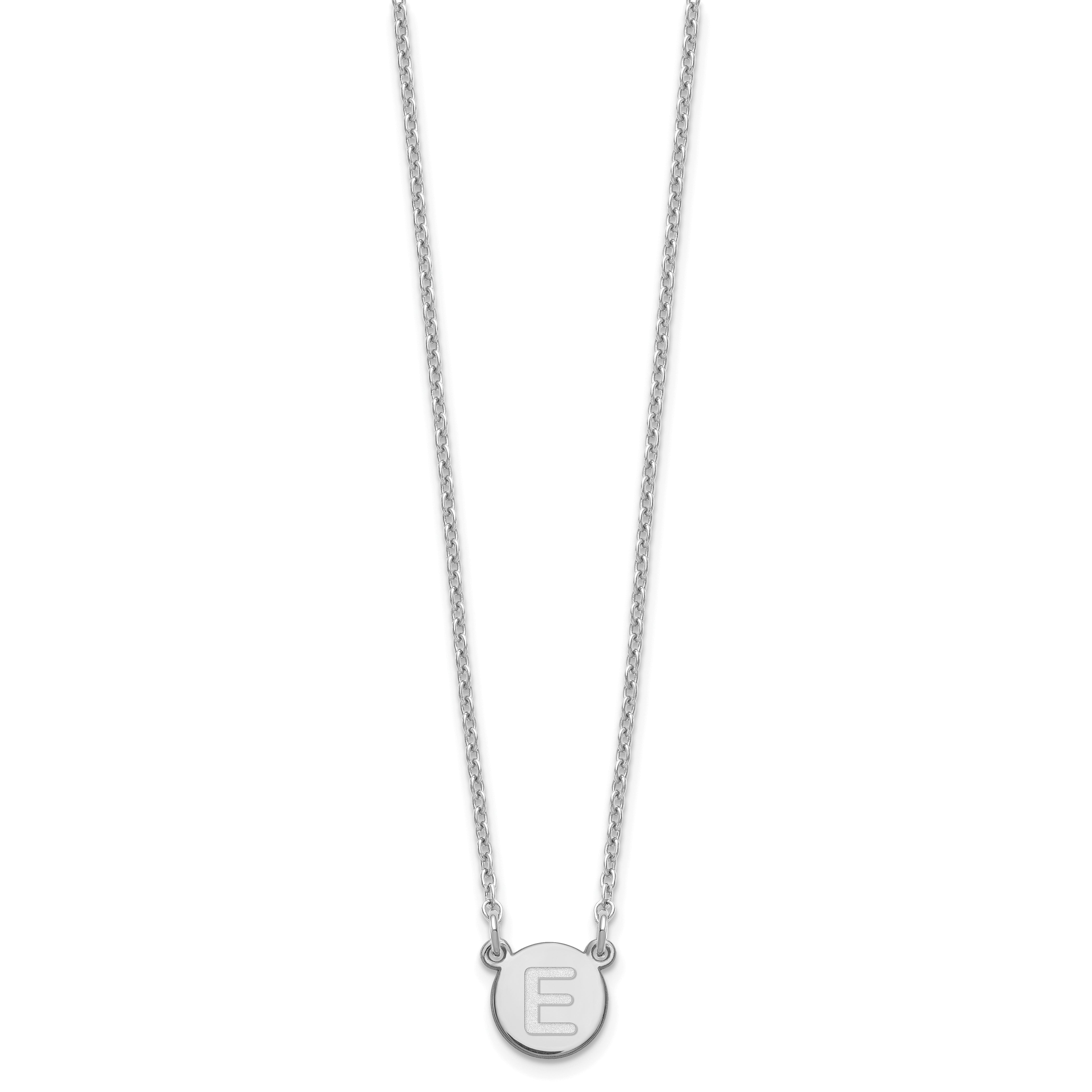 Sterling Silver Rhodium Plated Tiny Circle Block Letter E Initial Necklace