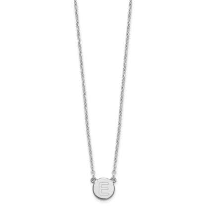 Sterling Silver Rhodium Plated Tiny Circle Block Letter E Initial Necklace
