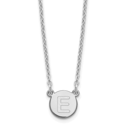 Sterling Silver Rhodium Plated Tiny Circle Block Letter E Initial Necklace