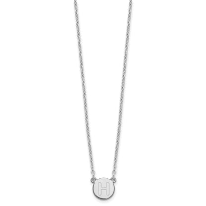 Sterling Silver Rhodium Plated Tiny Circle Block Letter H Initial Necklace