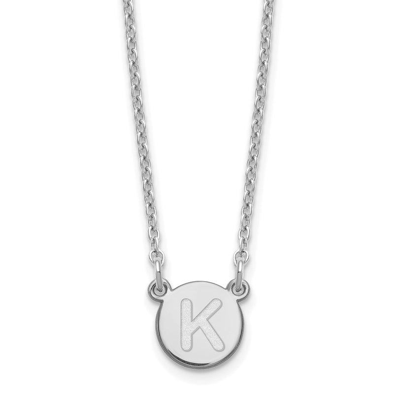 Sterling Silver Rhodium Plated Tiny Circle Block Letter K Initial Necklace
