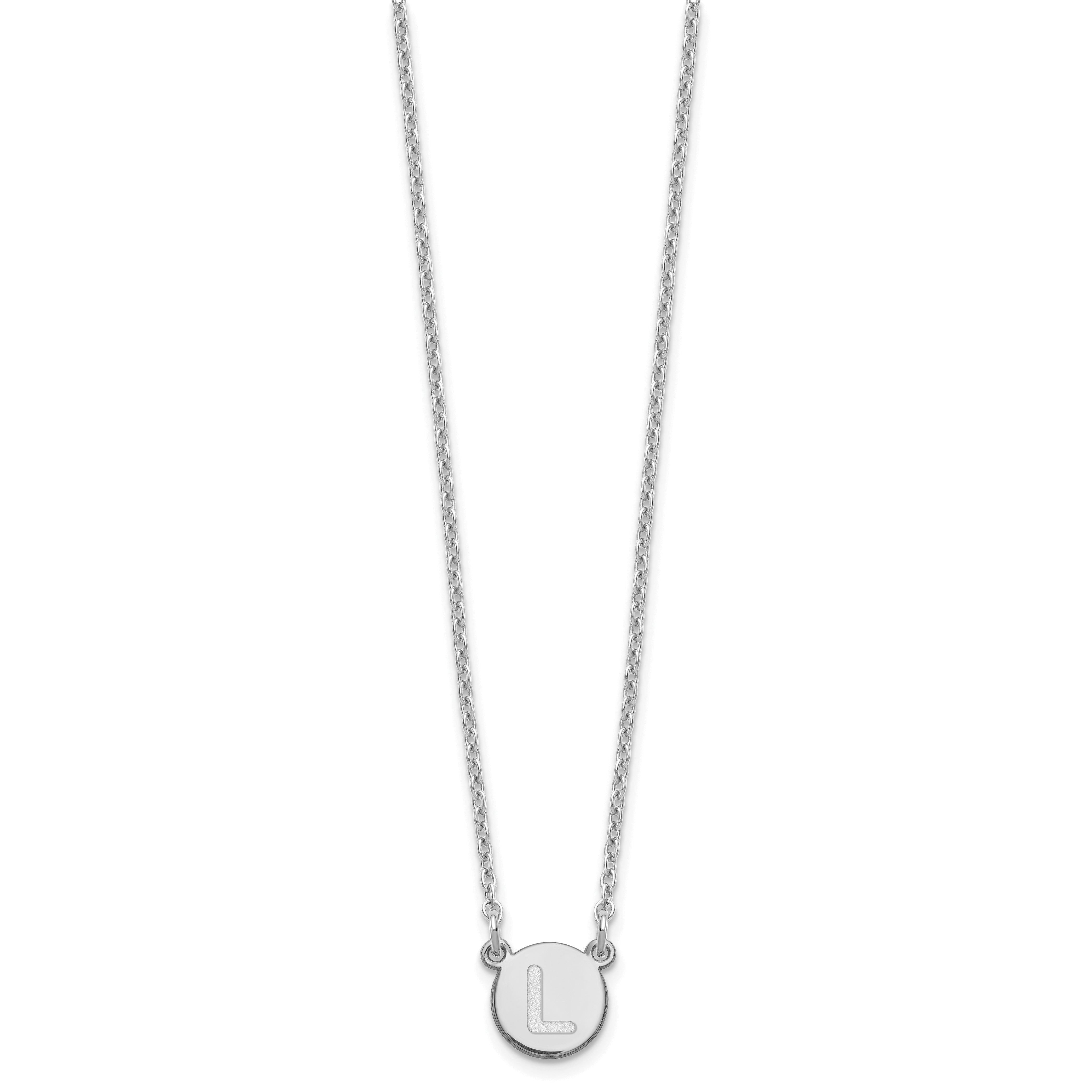 Sterling Silver Rhodium Plated Tiny Circle Block Letter L Initial Necklace