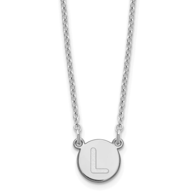 Sterling Silver Rhodium Plated Tiny Circle Block Letter L Initial Necklace