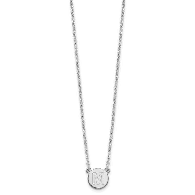 Sterling Silver Rhodium Plated Tiny Circle Block Letter M Initial Necklace
