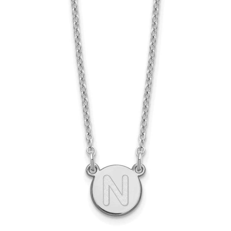 Sterling Silver Rhodium Plated Tiny Circle Block Letter N Initial Necklace