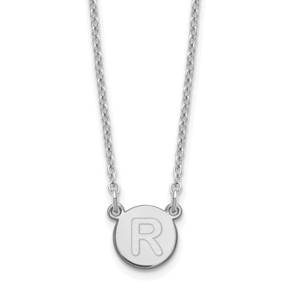 Sterling Silver Rhodium Plated Tiny Circle Block Letter R Initial Necklace
