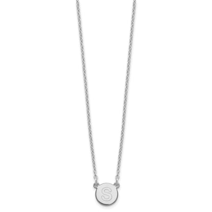 Sterling Silver Rhodium Plated Tiny Circle Block Letter S Initial Necklace