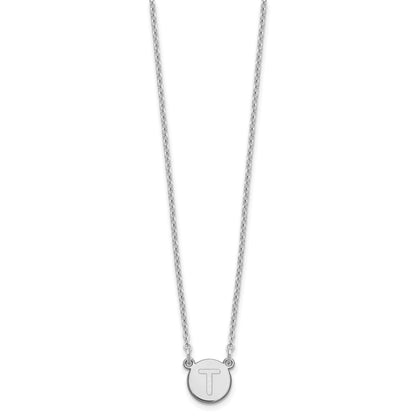 Sterling Silver Rhodium Plated Tiny Circle Block Letter T Initial Necklace