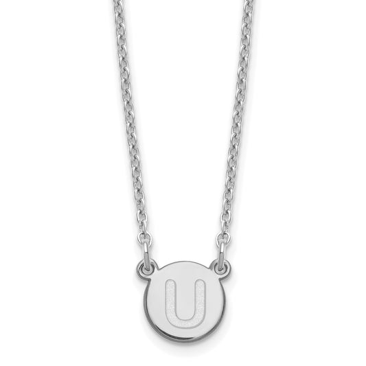 Sterling Silver Rhodium Plated Tiny Circle Block Letter U Initial Necklace