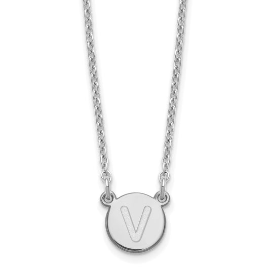 Sterling Silver Rhodium Plated Tiny Circle Block Letter V Initial Necklace
