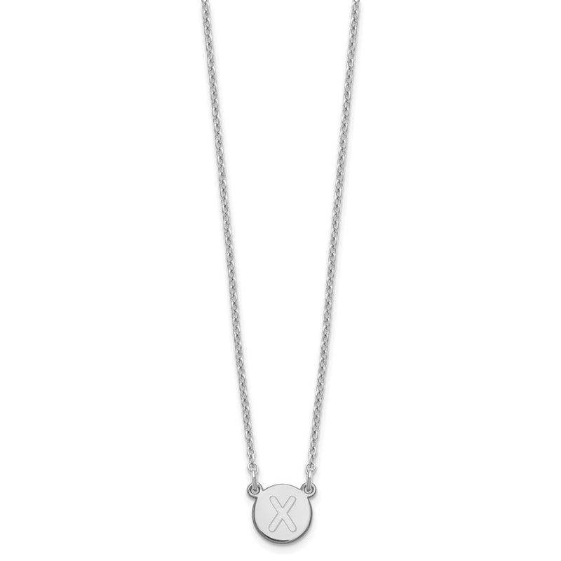 Sterling Silver Rhodium Plated Tiny Circle Block Letter X Initial Necklace