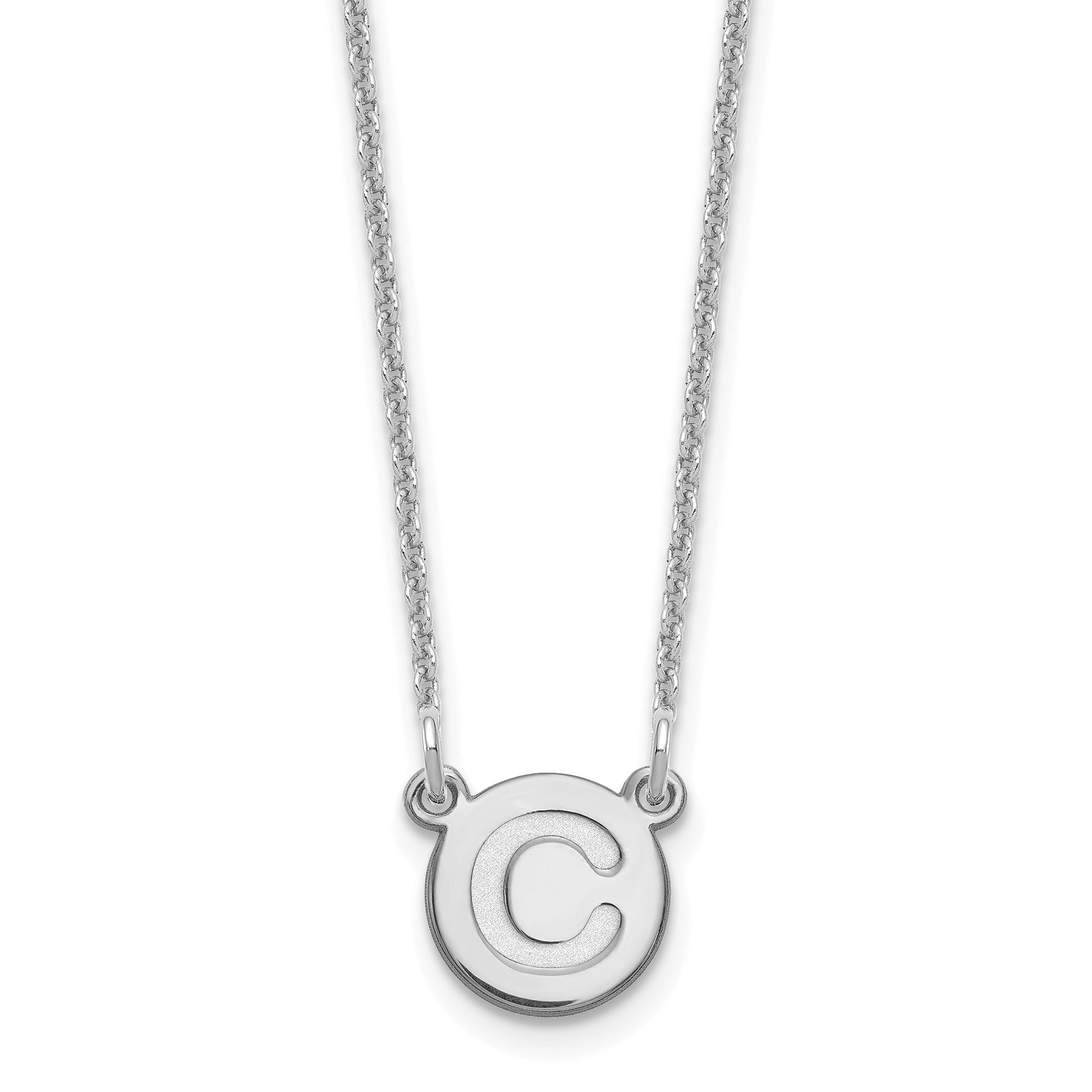 14K White Gold 14Kw Tiny Circle Block Letter C Initial Necklace