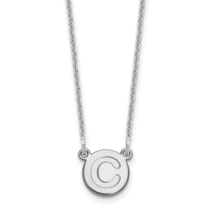 14K White Gold 14Kw Tiny Circle Block Letter C Initial Necklace