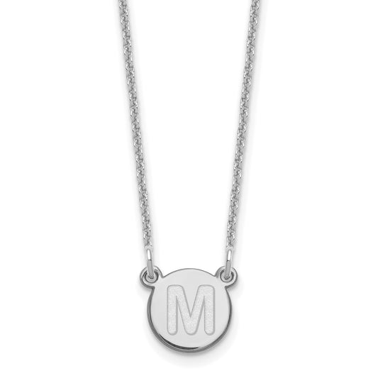 14K White Gold 14Kw Tiny Circle Block Letter M Initial Necklace