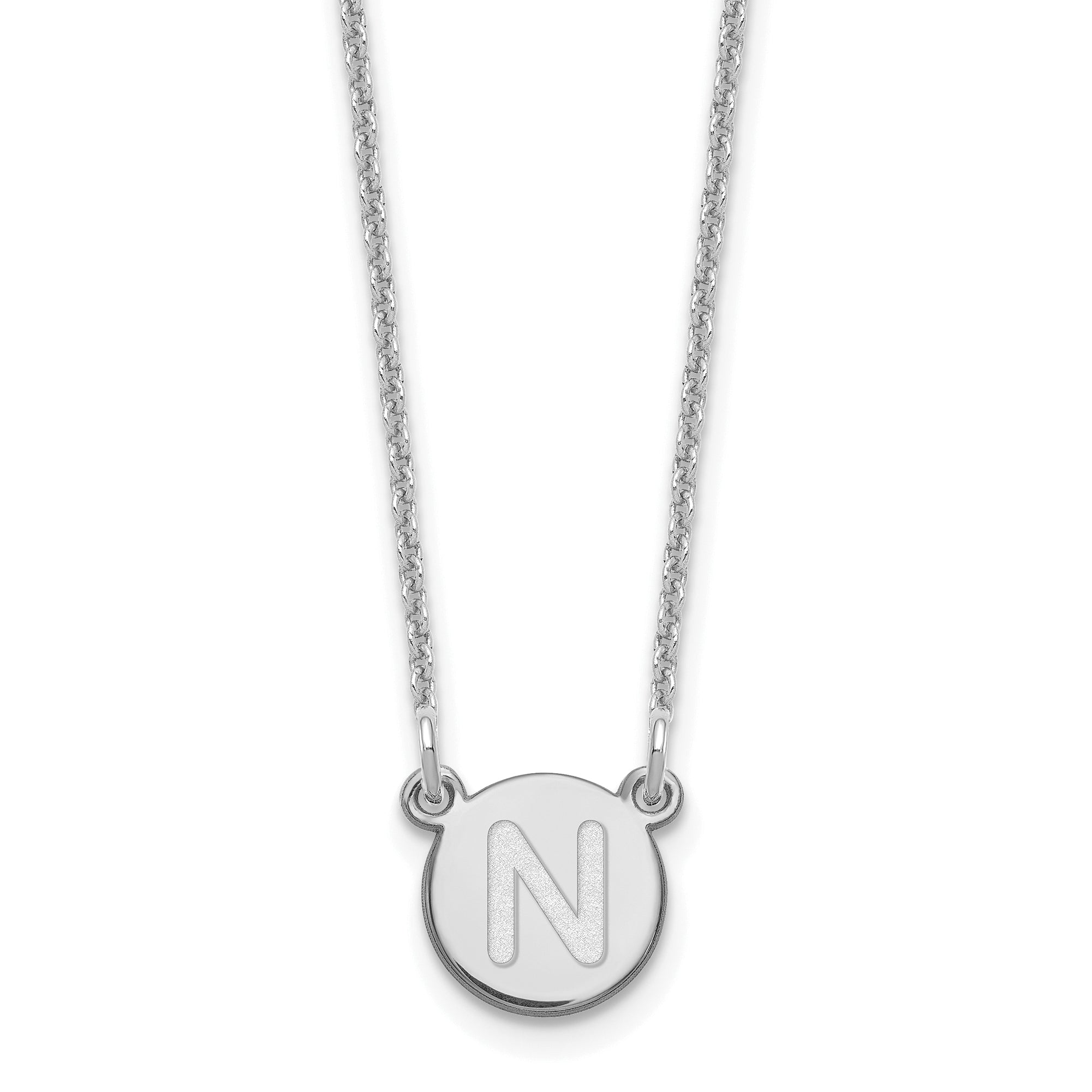 14K White Gold 14Kw Tiny Circle Block Letter N Initial Necklace