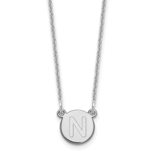 14K White Gold 14Kw Tiny Circle Block Letter N Initial Necklace
