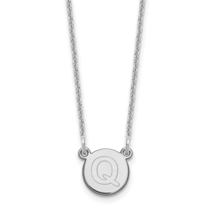 14K White Gold 14Kw Tiny Circle Block Letter Q Initial Necklace