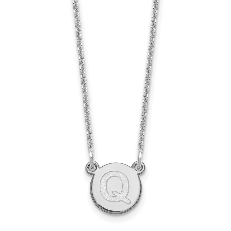 14K White Gold 14Kw Tiny Circle Block Letter Q Initial Necklace