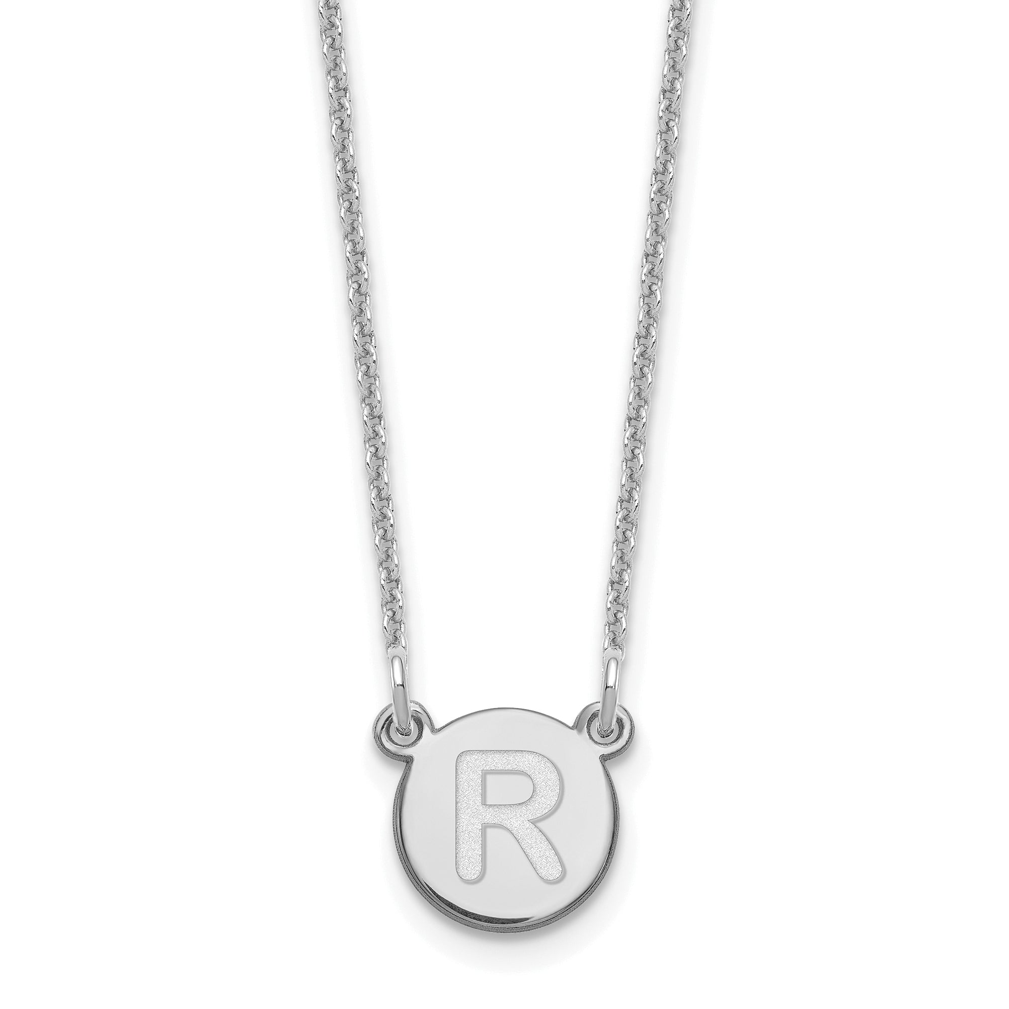 14K White Gold 14Kw Tiny Circle Block Letter R Initial Necklace