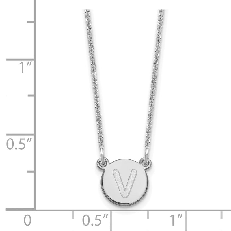 14K White Gold 14Kw Tiny Circle Block Letter V Initial Necklace