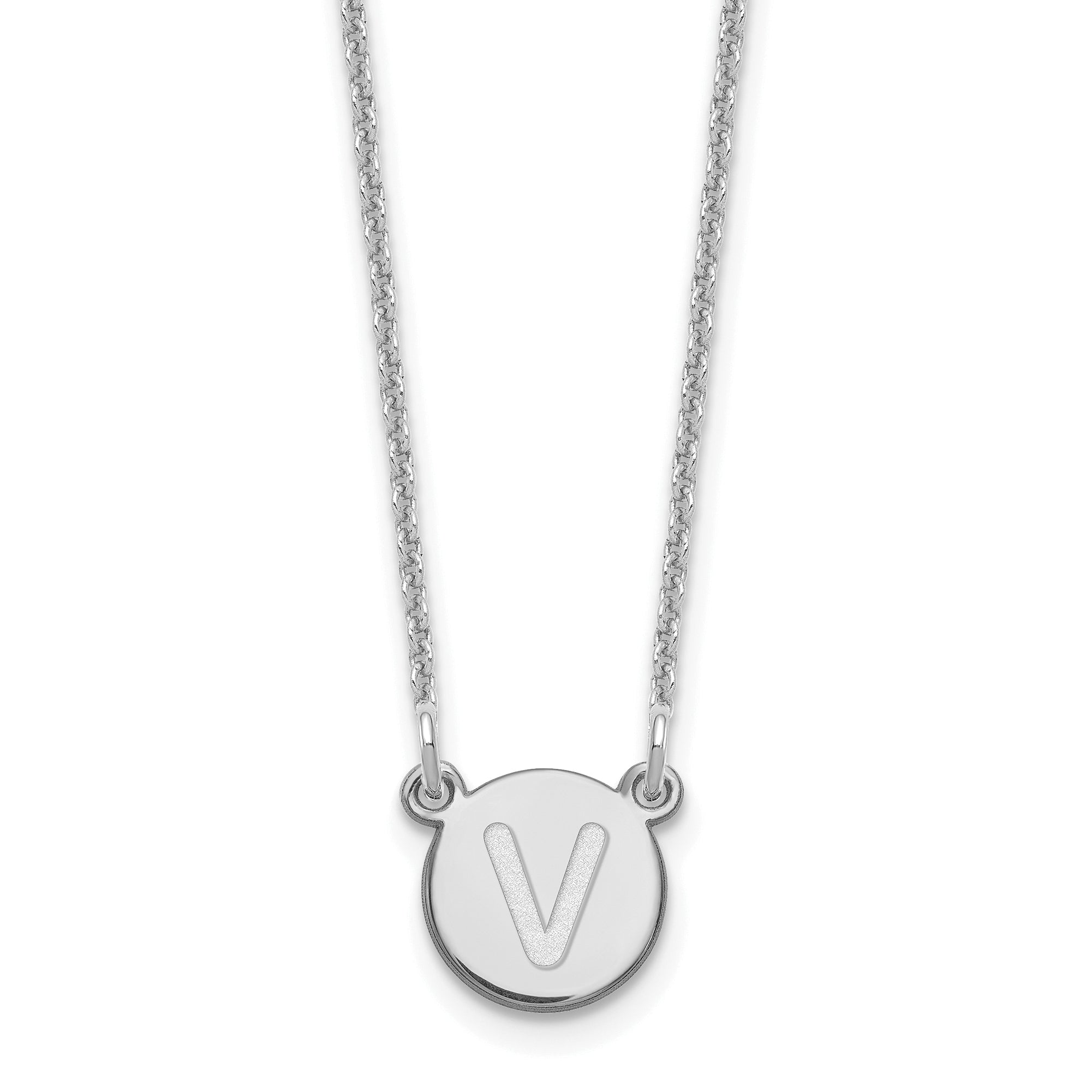 14K White Gold 14Kw Tiny Circle Block Letter V Initial Necklace